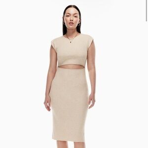 Aritzia like new midi cutout beige dress